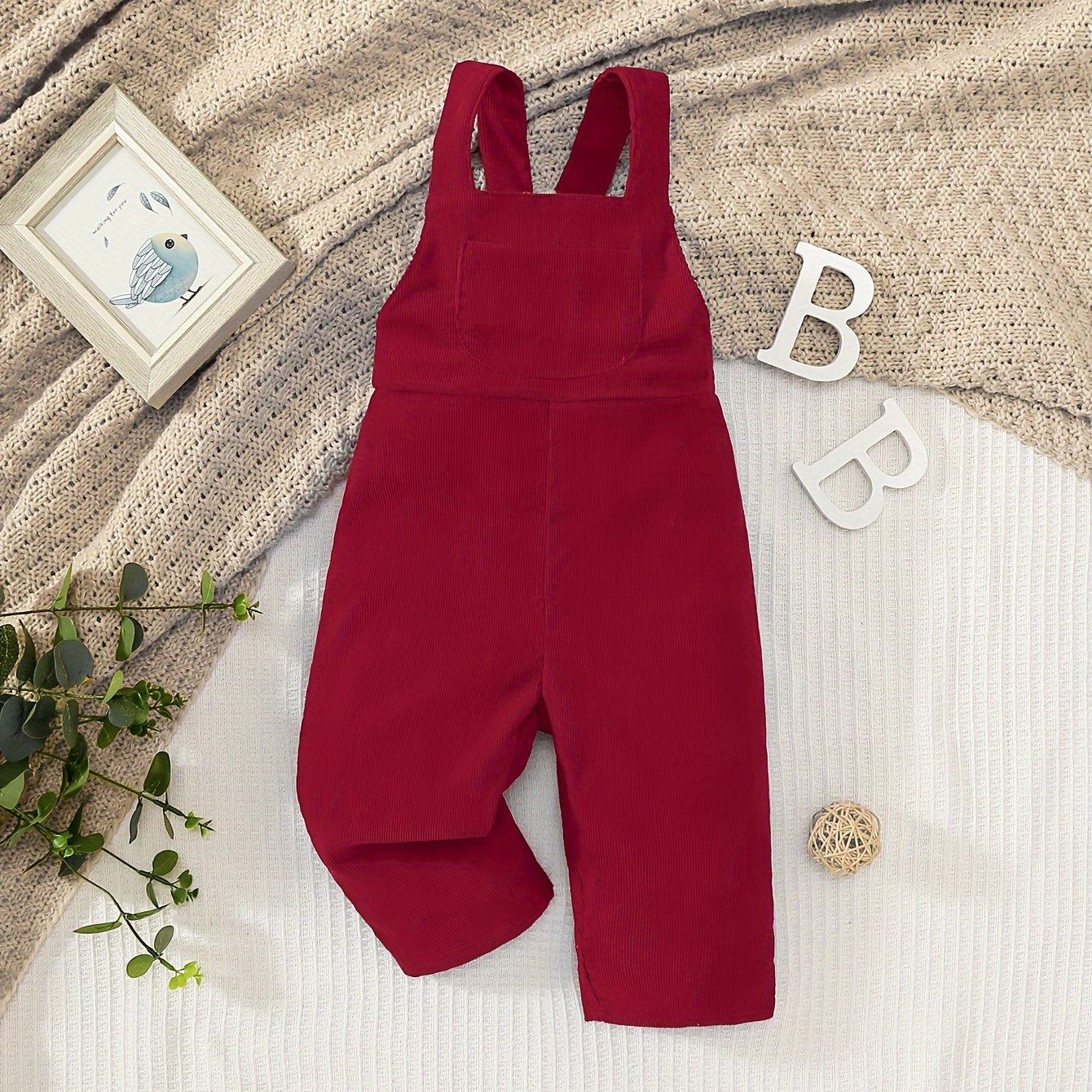 Casual Corduroy Knotted Toddler Baby Overalls, Jumpsuit With Pocket, Retro Strap Pants For Boys Girls