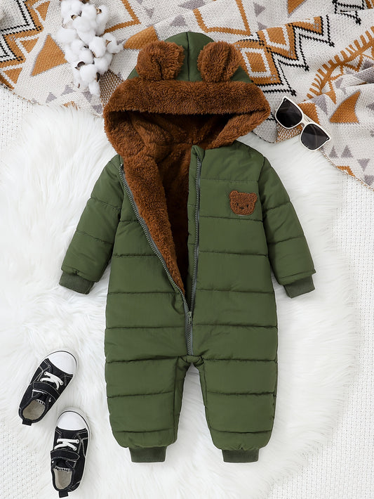 Baby Boy Winter Jumpsuit, Soft Plush Onesie with Hood, Warm Outfit Easy Diaper Change Loose Fit, Newborn Clothing for Infant & Toddler, Perfect for Cold Weather Outdoor & Photoshoots