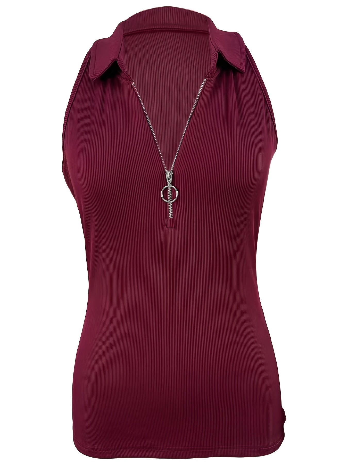 Women's Summer Slim-Fit Zip-Front Collar T-Shirt - Solid Color X-Line Short Sleeve Blouse, Medium Stretch Casual & Dressy Outfits