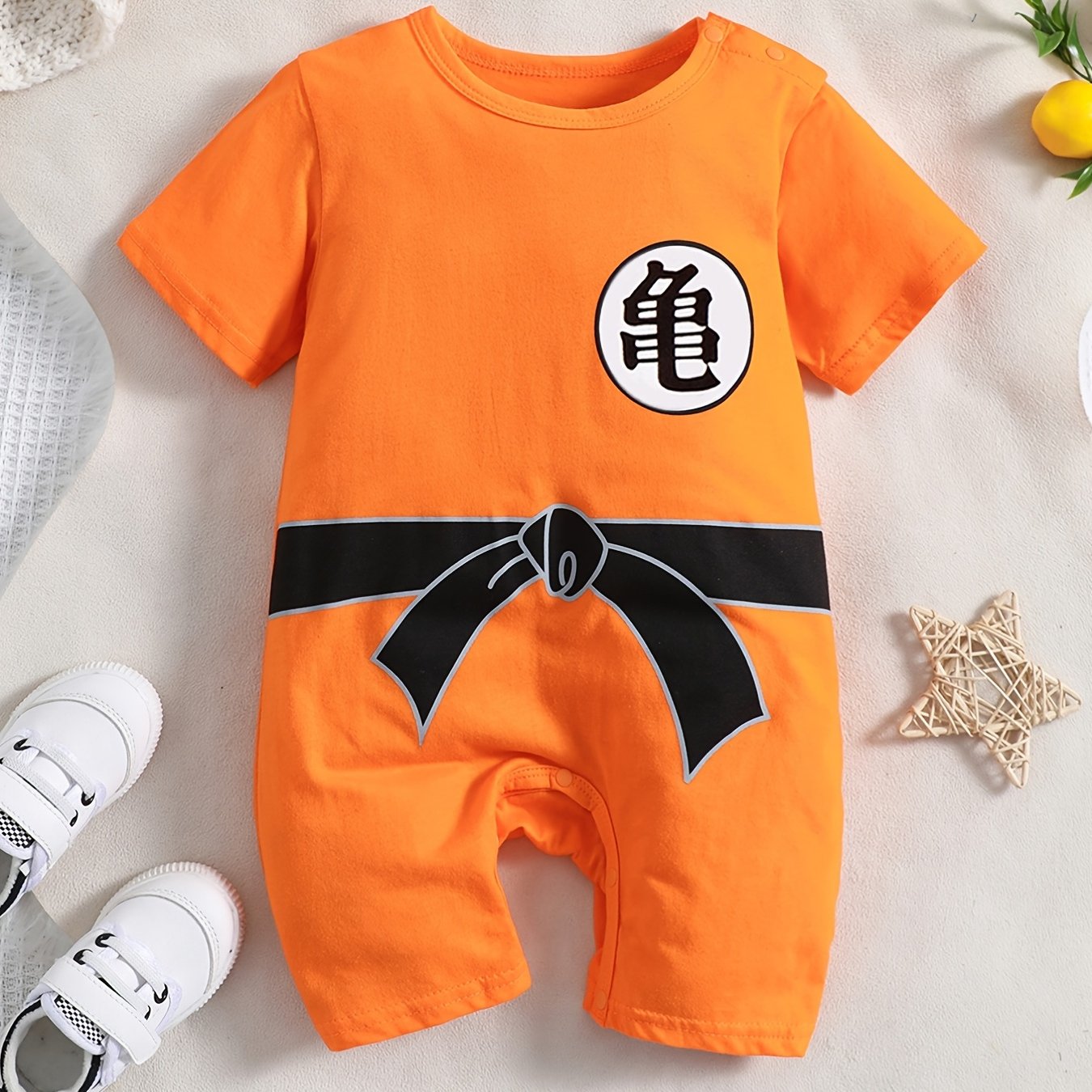 Adorable Baby Boys Short Sleeve Romper Jumpsuit - Unique Chinese Character Design - Comfortable & Breathable Cotton - Perfect for Everyday Wear and Summer Fun