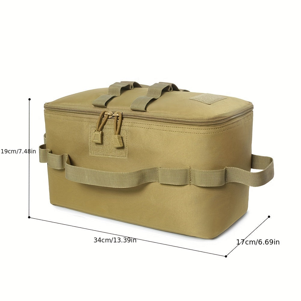 Rugged Comfort| Durable Oxford Cloth Camping Gas Tank Storage Bag with Ground Nail & Cookware Compartments - Portable, Multi-Pocket Design for Outdoor Adventures, Green