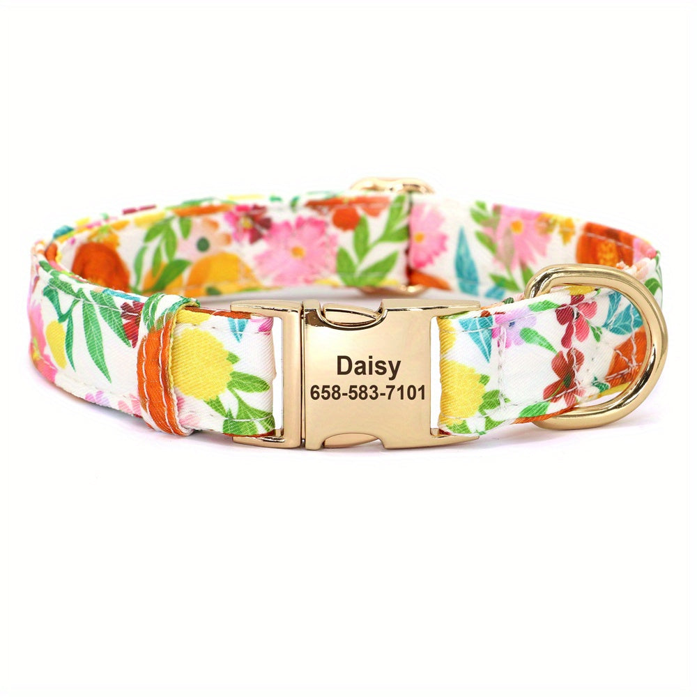 Adorable Personalized Dog Collar - Vibrant Flower & Bee Design - Custom Printed for Small & Large Pups, Durable and Adjustable, Perfect Stylish Accessory with a Personal Touch