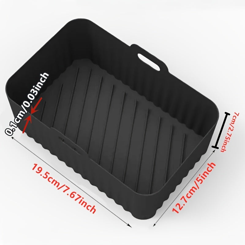 1/2pcs Square Air Fryer Silicone Pots - Reusable Non-Stick Baking Trays with Handles, High-Temp Resistant Oven & Air Fryer Liners, 19.48x12.7x6.99 cm, Easy Clean (Black/Red/Blue/Grey), Air Fryer Silicone Liners