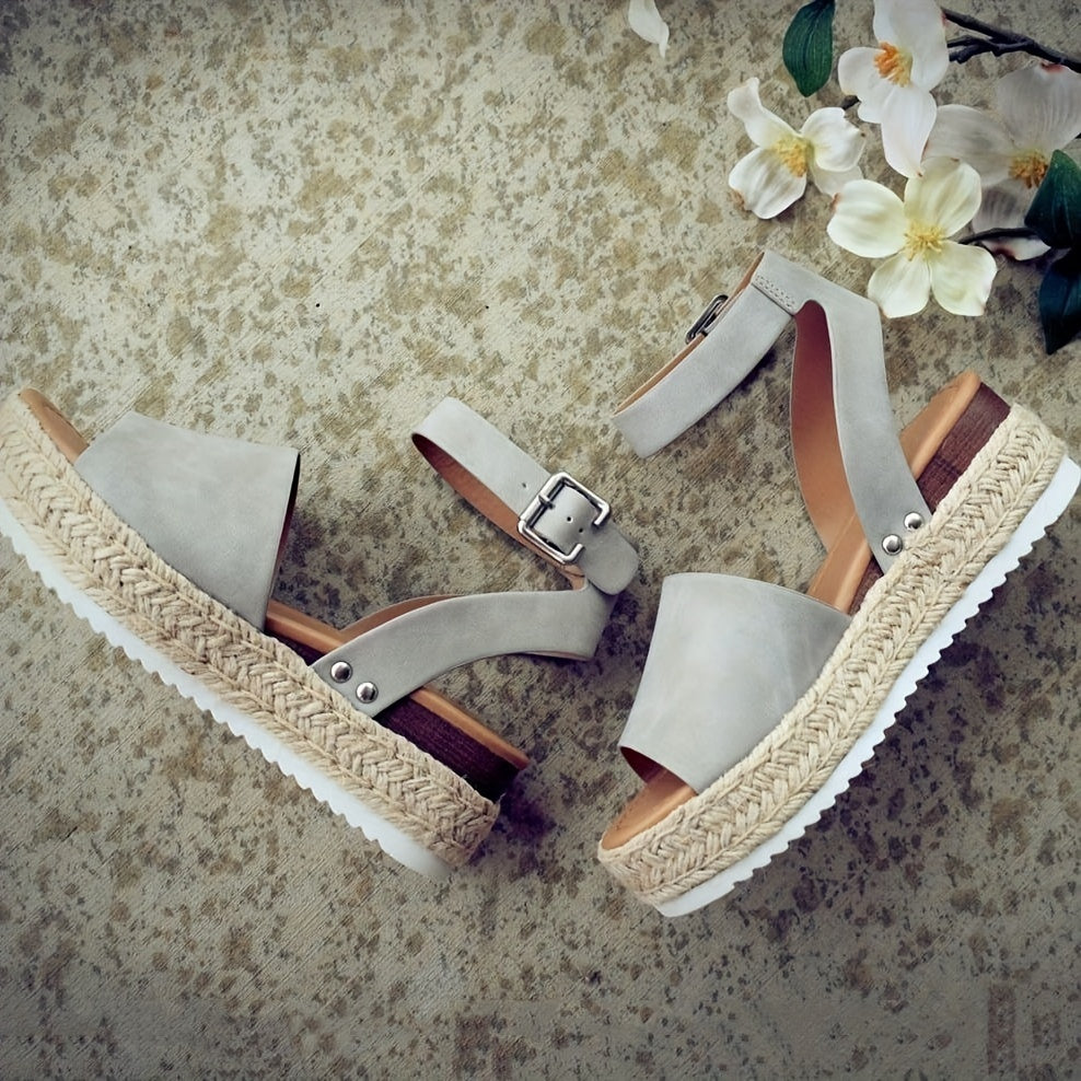 Chic Womens Open Toe Platform Espadrilles - Ankle Strap, Lightweight, Non-Slip Sole - Versatile Summer Sandals