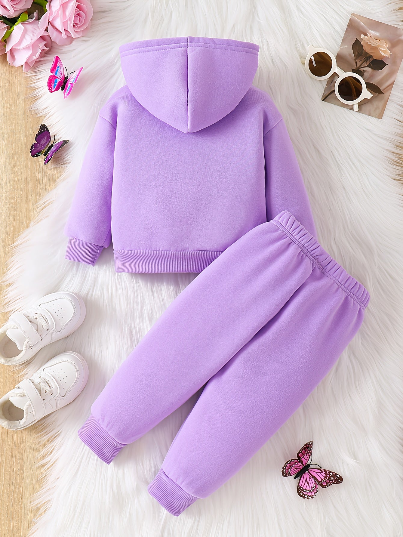 Baby Girl Love Love Flower Pattern Hoodie+Casual Pants Two Piece Set Spring and Autumn Sportswear, Perfect for Outdoor