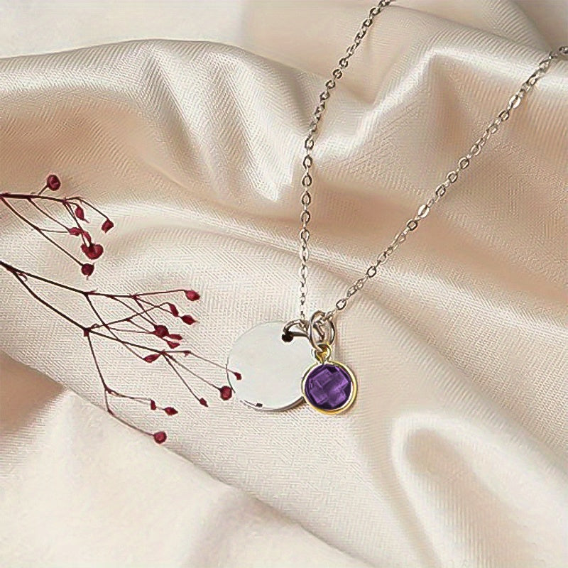Birth Flower Engraved Necklace - Personalized Name Necklace with Birthstone and Customizable Record Time - Unique Mom Grandma Gift Idea with 12 Varieties of Birth Gemstones