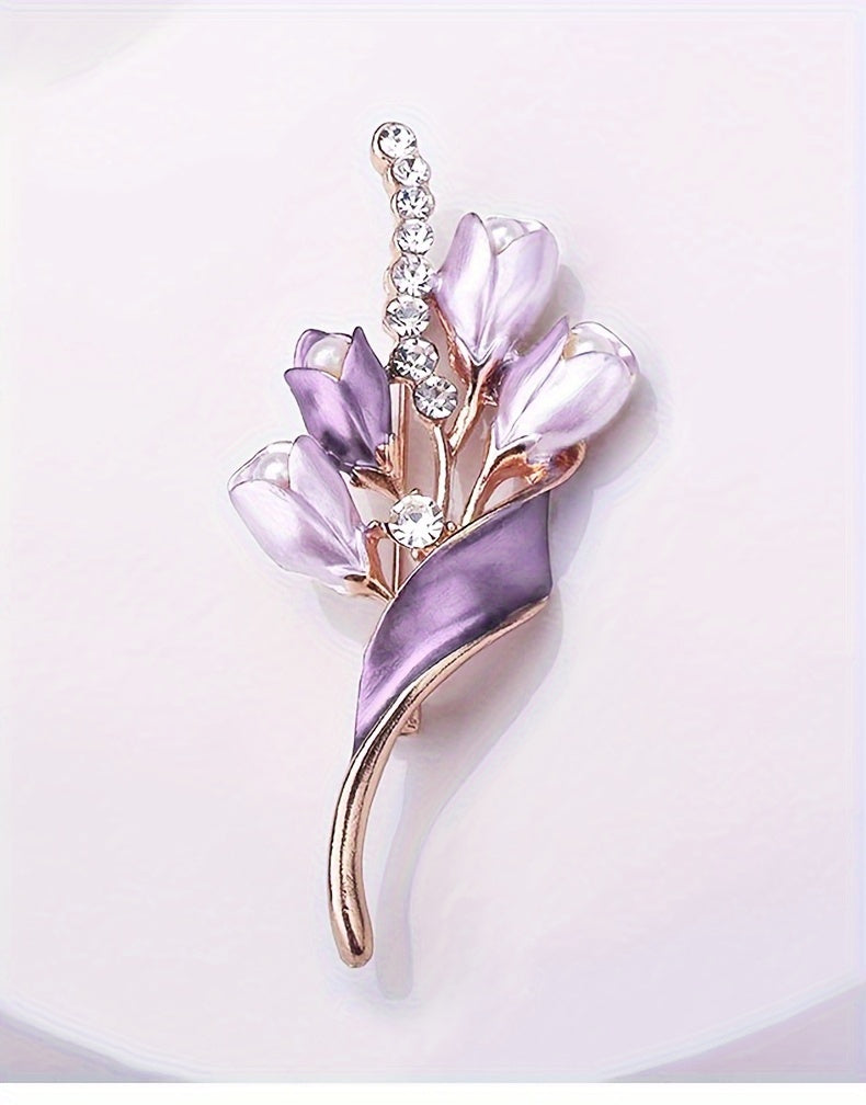 Elegant Purple Flower Brooch Dress Shirt Suit Gown Sweater Scarf Shawl Coat Hat Minimalist Stylish Pin Enamel Craft Accessory