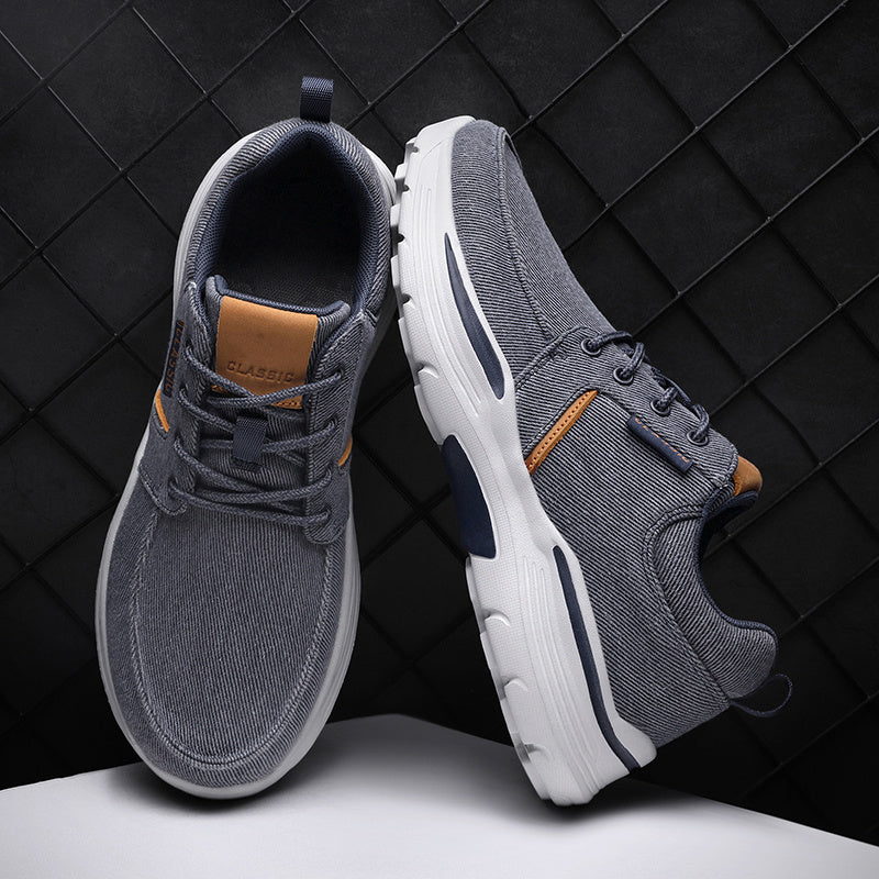 Plus Size Wide Fit Men's Lace-Up Loafers, Men's Canvas Lightweight Comfortable Walking Shoes