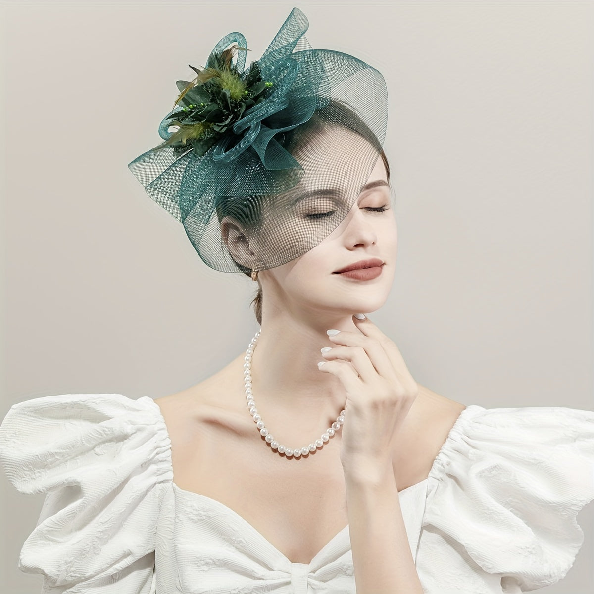 1pc Women Hair Accessories Mesh Flower Faux Feather Mesh Veil For Birthday Jockey Club Wedding Derbyhat Church Hat Accessories