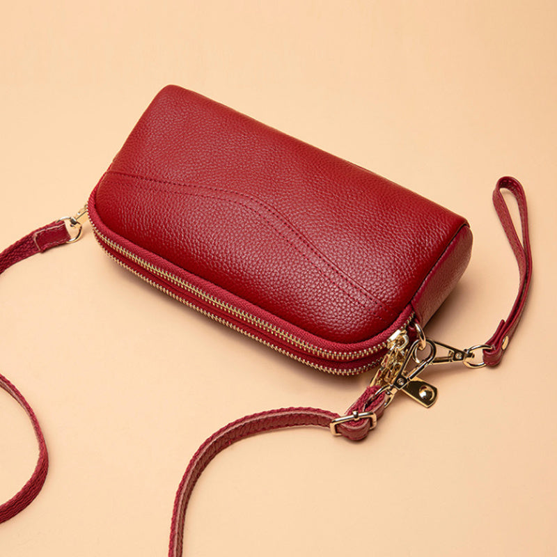 Small Zipper Crossbody Bag, Women's Double Layer Clutch Purse, Solid Color Wristlet Wallet