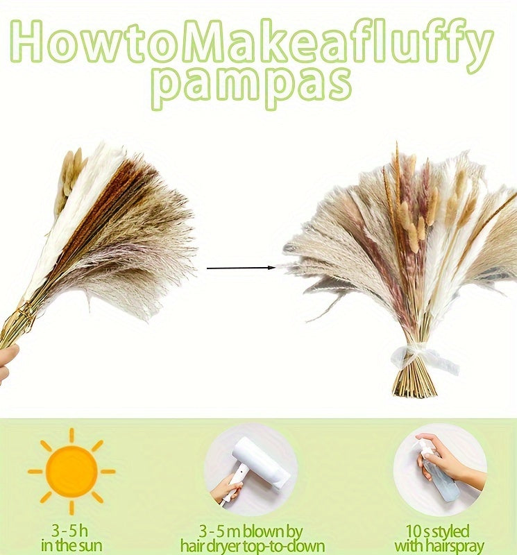 67pcs Dried Pampas Grass, Natural Dried Flower For Wedding Party Shower Living Room Bedroom Farmhouse Office Table Vase