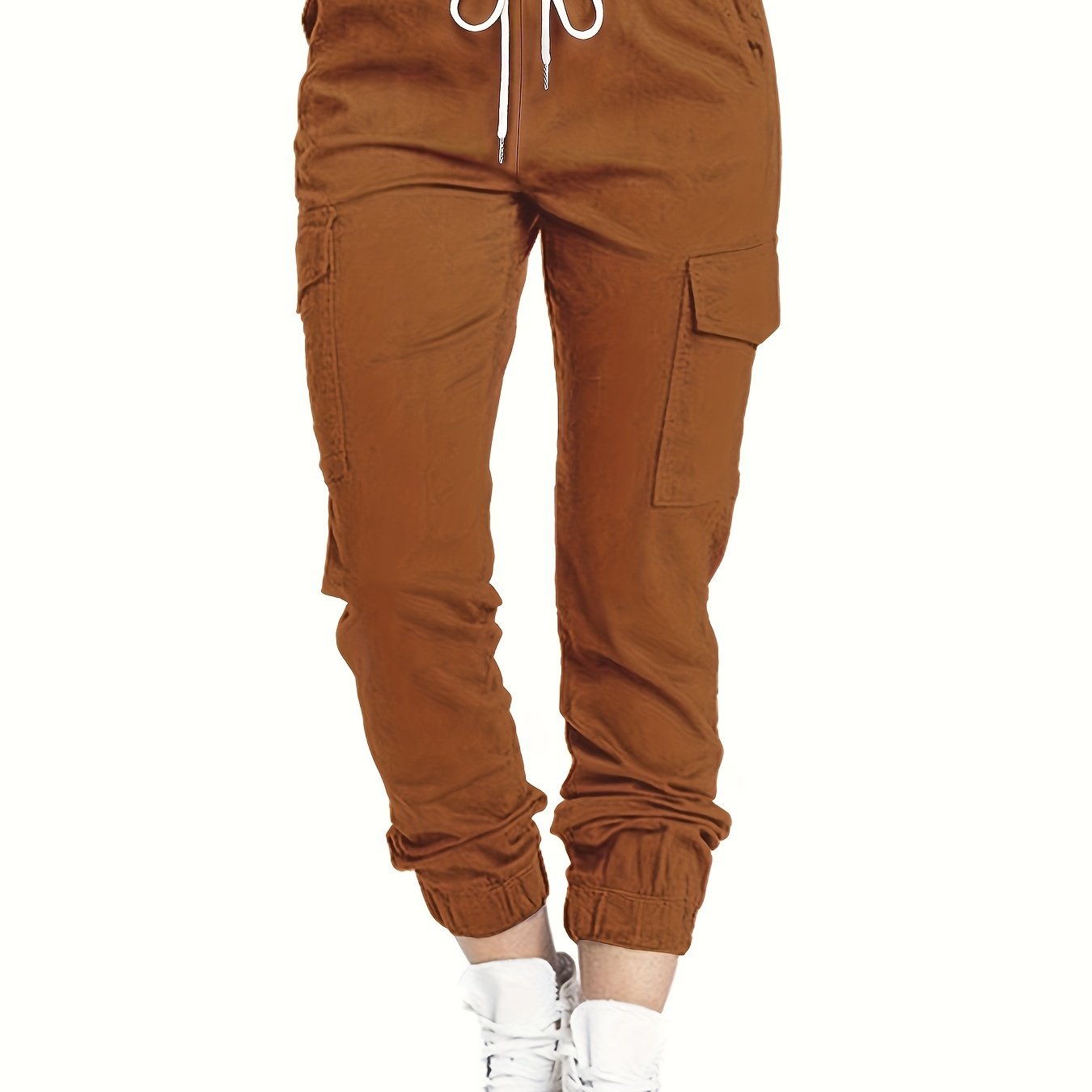 Y2K Chic Drawstring Cargo Pants - Stretchy Elastic Waist, Long Length, Multiple Pockets, Casual Comfortable Women's Clothing for Everyday Wear