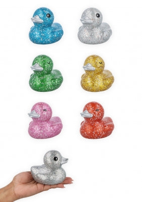 Glitter Rubber Ducks (9cm) 6 Assorted Colours