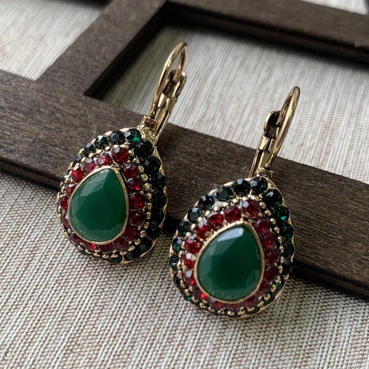Classic Teardrop Resin Earrings for Women, Vintage Artificial Turquoise Rhinestone Hook Earrings, Gift for Loved Ones and Friends, Birthday Party Gift