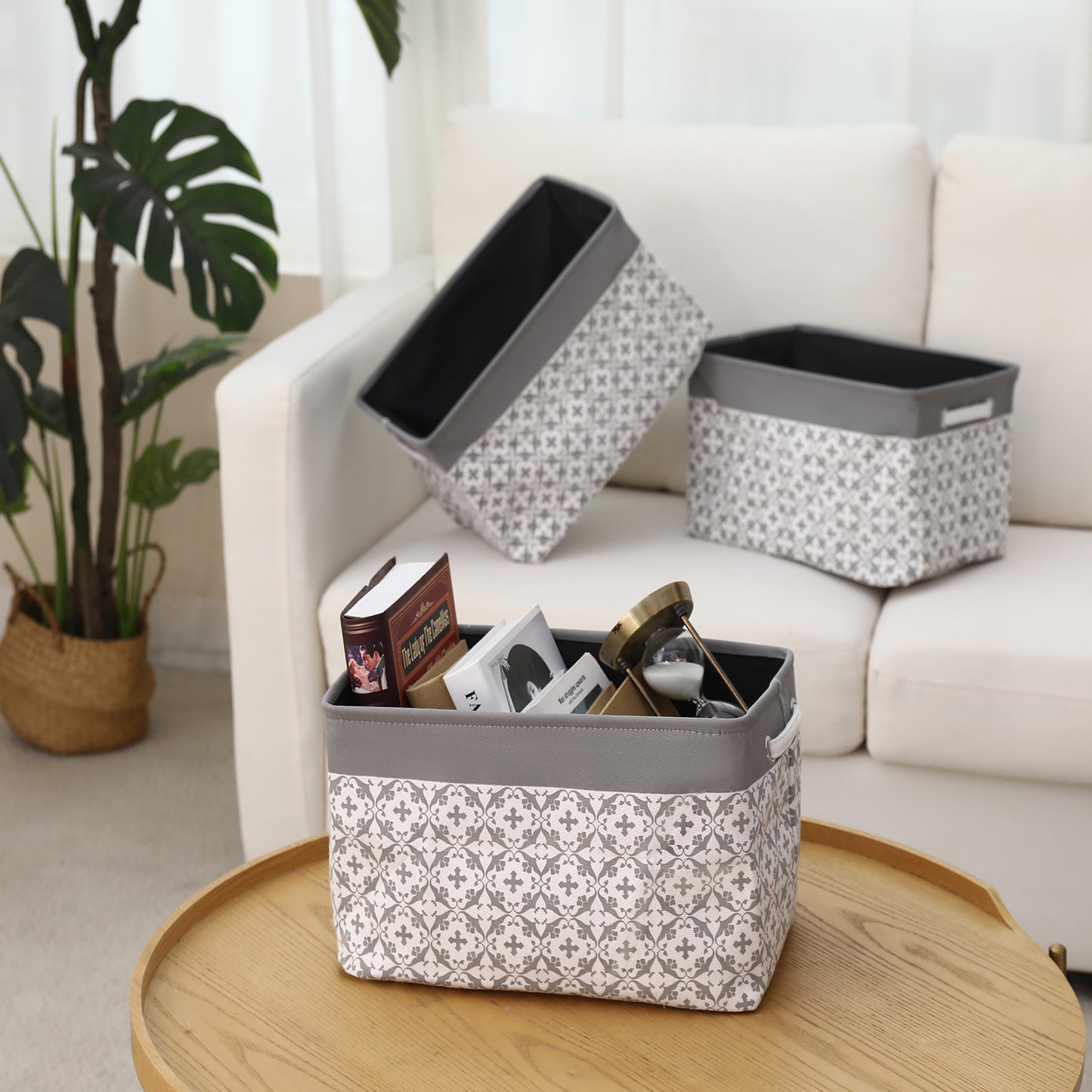 3pcs Modern Fabric Storage Bins - Foldable Canvas Organizer Baskets with Handles, Sturdy for Home, Office, Nursery, and Closet Organization, Minimalist Two-Tone Design, Closet Organizers And Storage