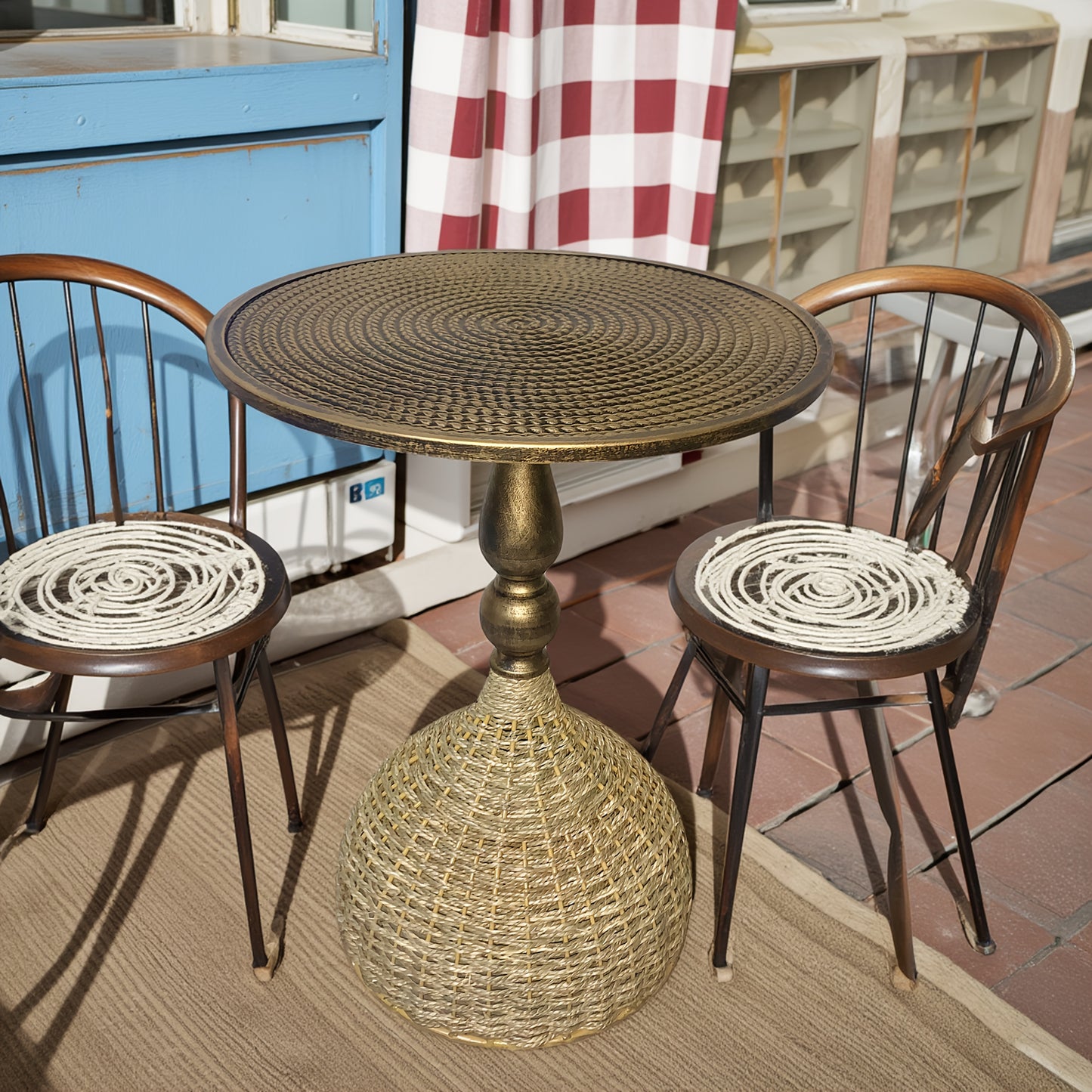 Handcrafted Wicker Iron Artistic Water Grass Rope Braided Tea Table Side Table Flower Rack Living Room Sofa Side Table Study Room Balcony Inn Outdoor Coffee House Bar, Garden Patio Bedroom Decoration