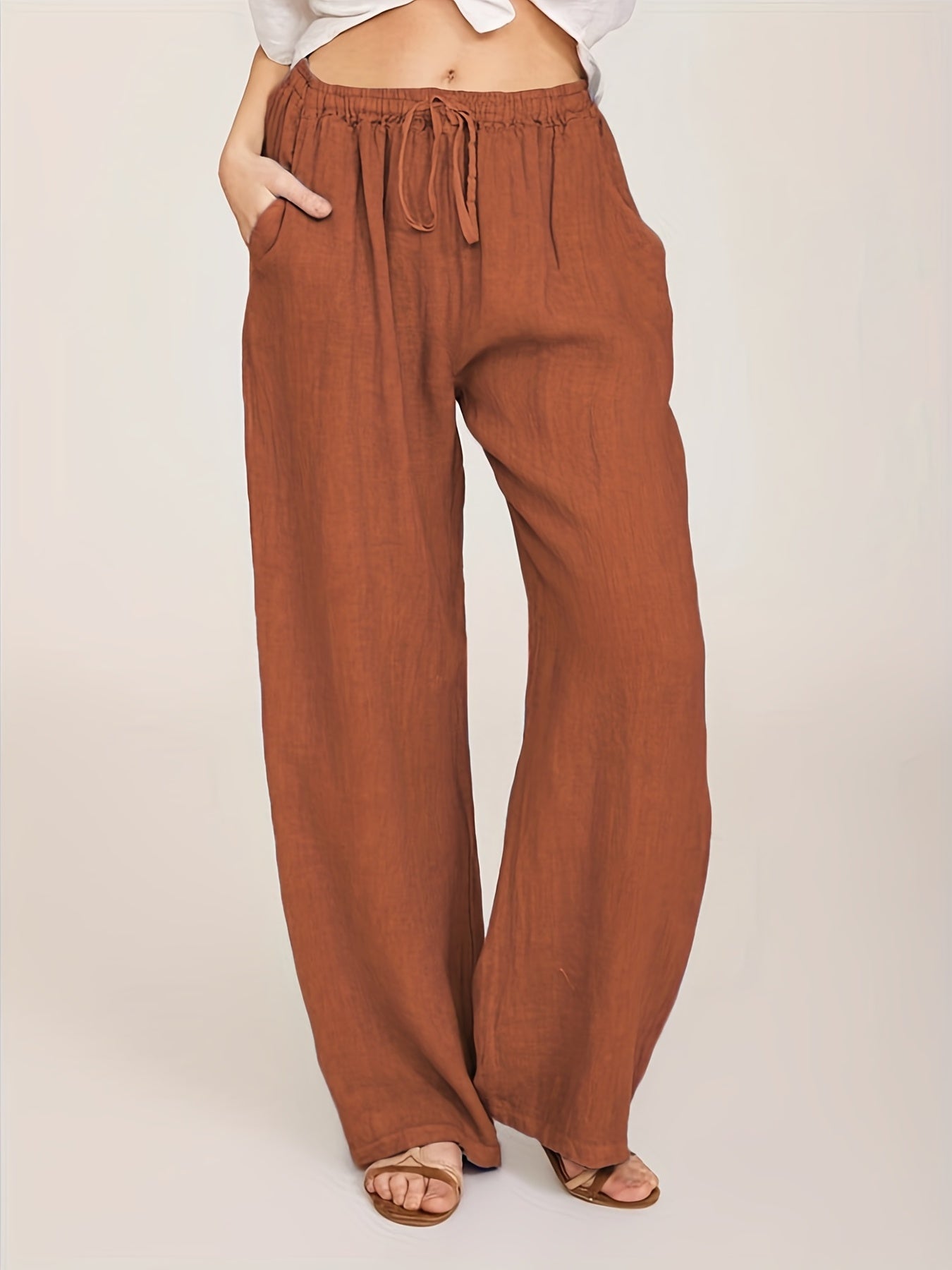 Drawstring Wide Leg Pants, Solid Loose Palazzo Pants, Casual Every Day Pants, Women's Clothing