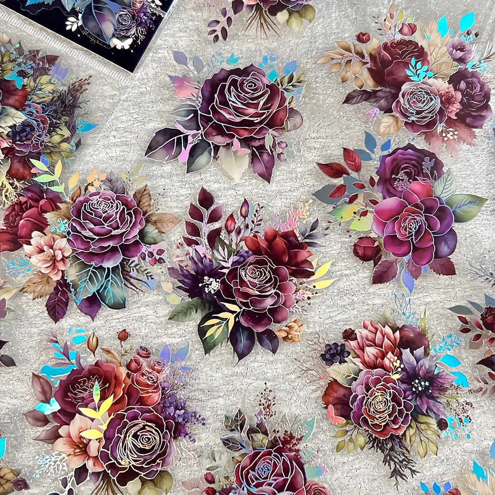 [Floral PET Stickers] 20-Pack Mixed Color Floral PET Stickers | Self-Adhesive Glitter Flower Decals for Scrapbooking, Journals, and Art Collages - Reusable Plant-Themed Embellishments with Shimmery Finish, Irregular Shapes