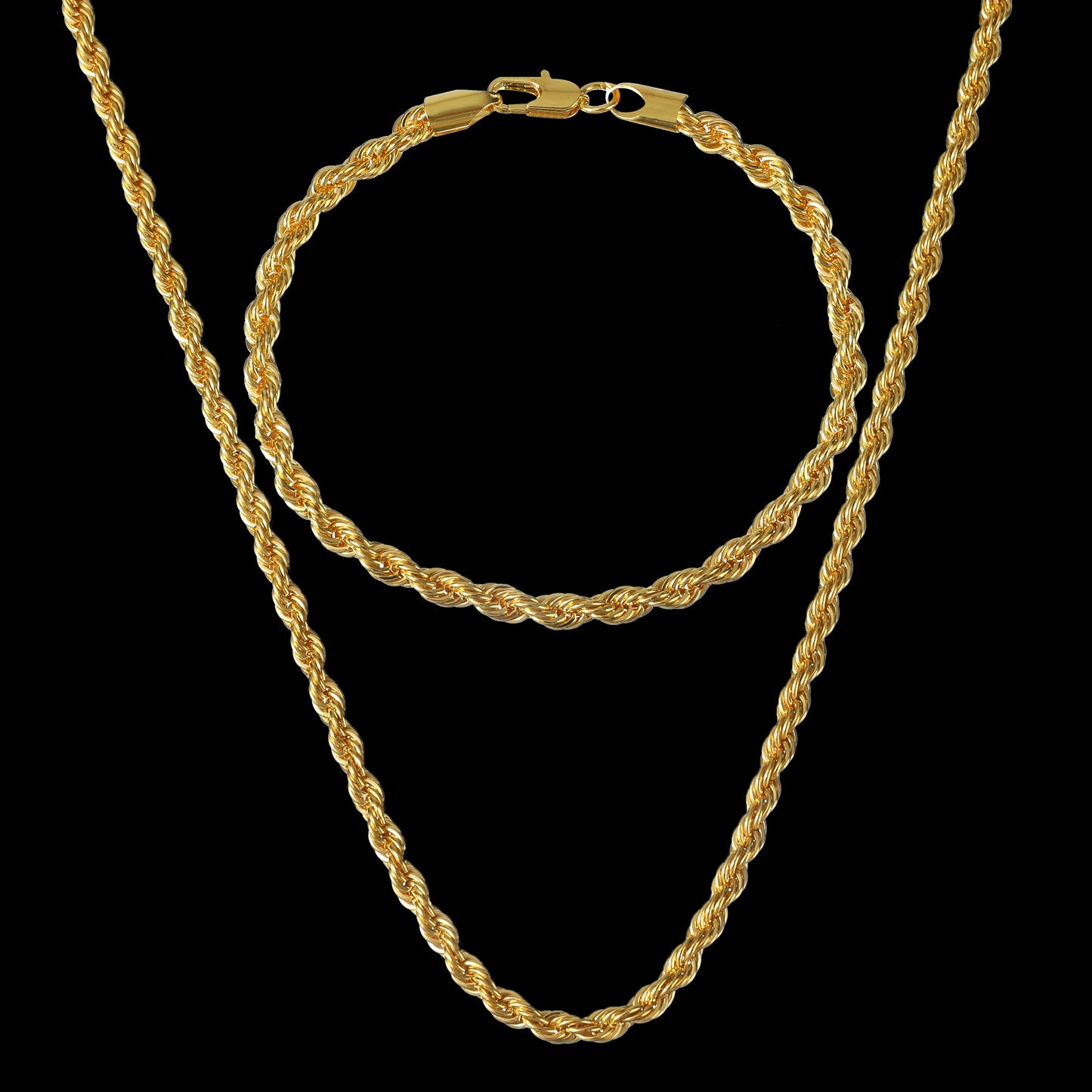 (Necklace + Bracelet) New Luxury Men And Women 18-karat Golden Plated European Classic Twist Necklace Bride Engagement Ornaments