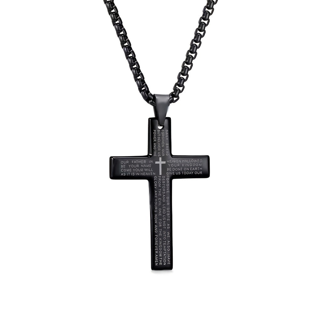 1pc European and American trendy new religious engraved cross necklace, and versatile for men and women, cross pendant necklace