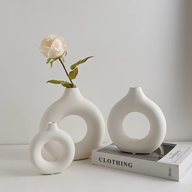 1pc Lightweight Plastic Modern Nordic Geometric Circle Planter - Round Centerpiece For Living Room Flower Vase Home Decor