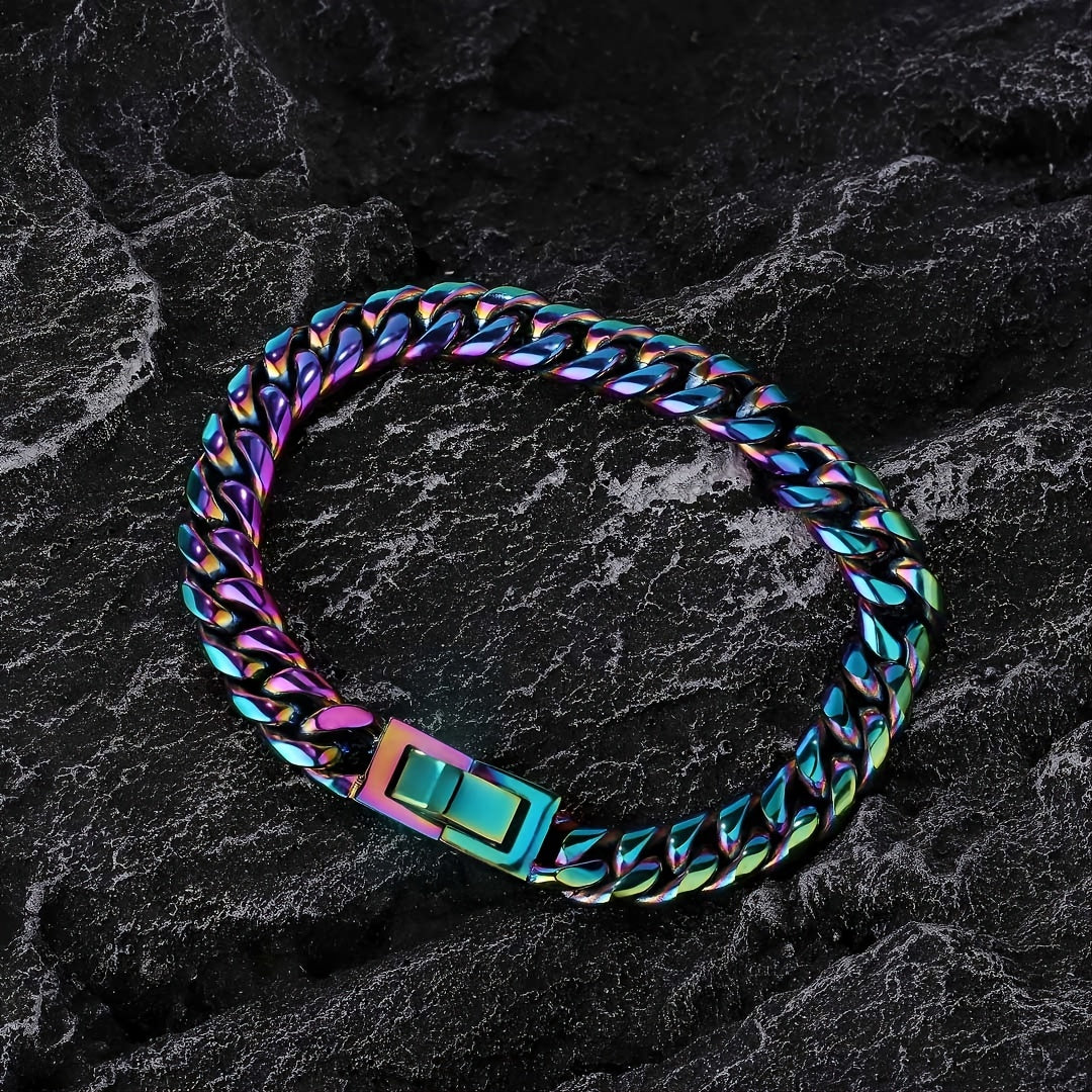 8mm Rainbow Miami Cuban Link Bracelet Necklace For Men