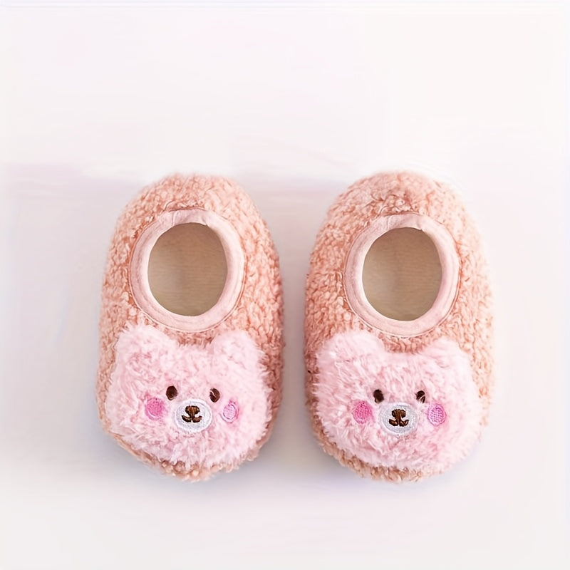 Baby Bear Slippers & Socks - Soft-Soled Non-Slip Indoor/Outdoor First Walkers, Cute Pink & Brown Teddy Bear Design with Paw Print Sole, All-Season Breathable -like (Hand Wash Only) for & ( &)