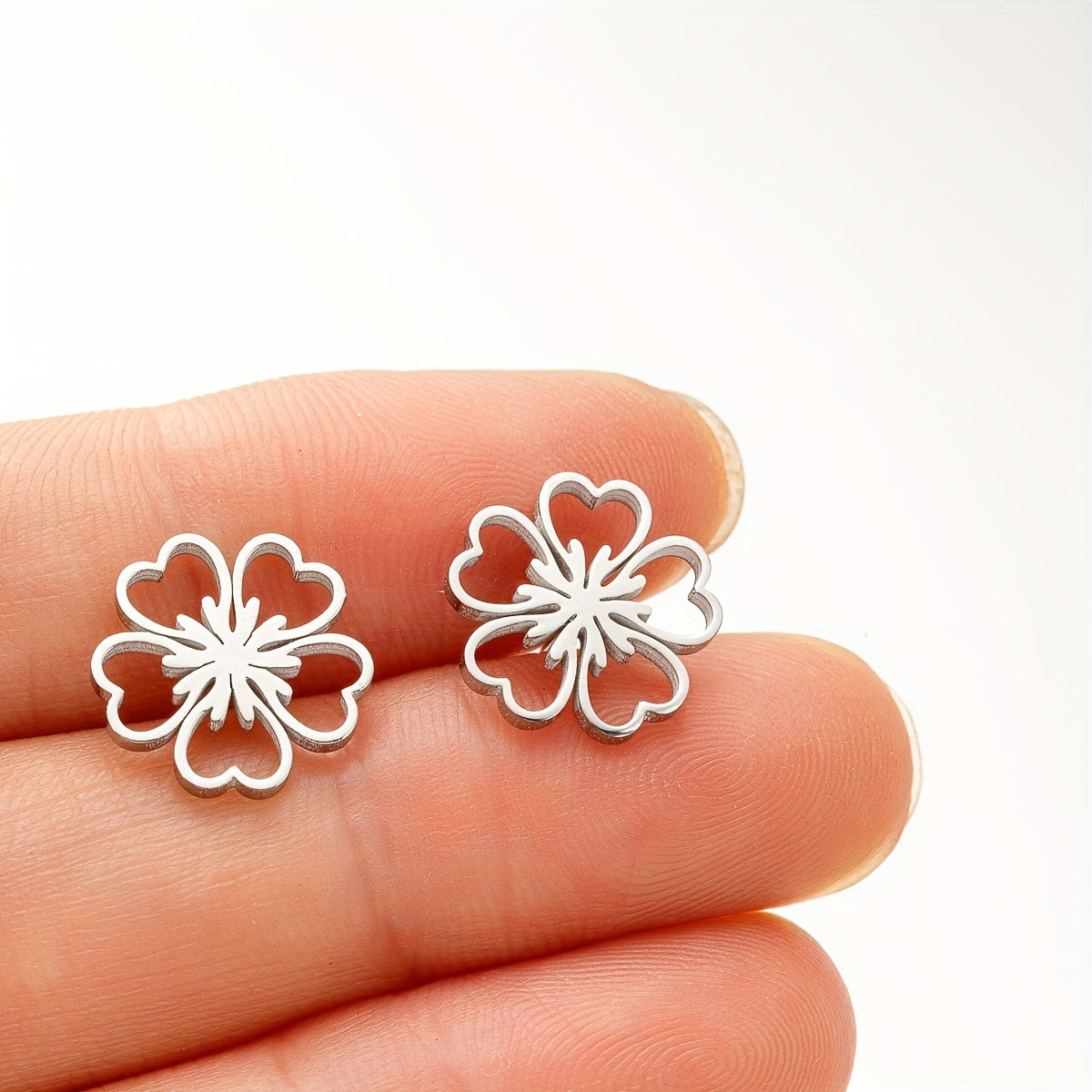 1 Pair Plum Blossom Stainless Steel Stud Earrings, Lucky Flower Earrings Jewelry Birthday Gift For Men Women