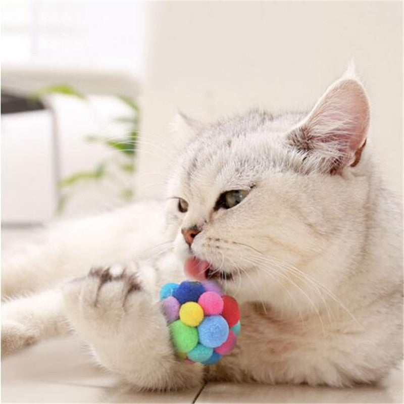 Brighten Up Your Cat's Day with Colorful Pom Pom Balls - High Quality Pet Toy!