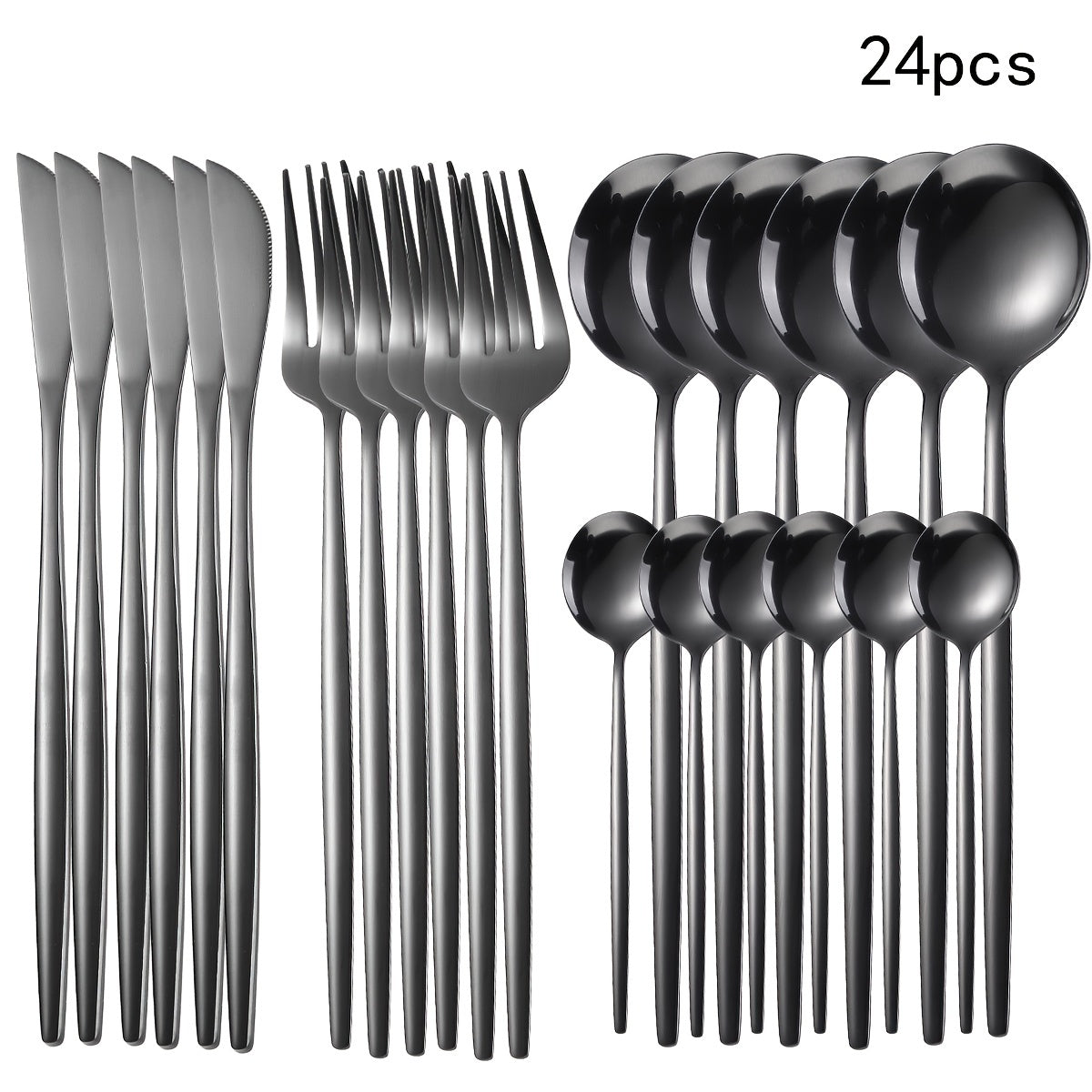 24-Piece Stainless Steel Portuguese Cutlery Set - Golden Western Steak Knife, Fork, and Spoon for Family Restaurant, Dishwasher Safe, Eid Al-Adha Gift - Durable Tabletop Serveware for Food Service Equipment & Supplies