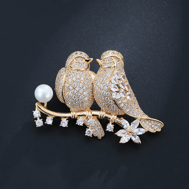 Christmas Lovebird Fashion Zirconia Brooch 2023 New in Trendy