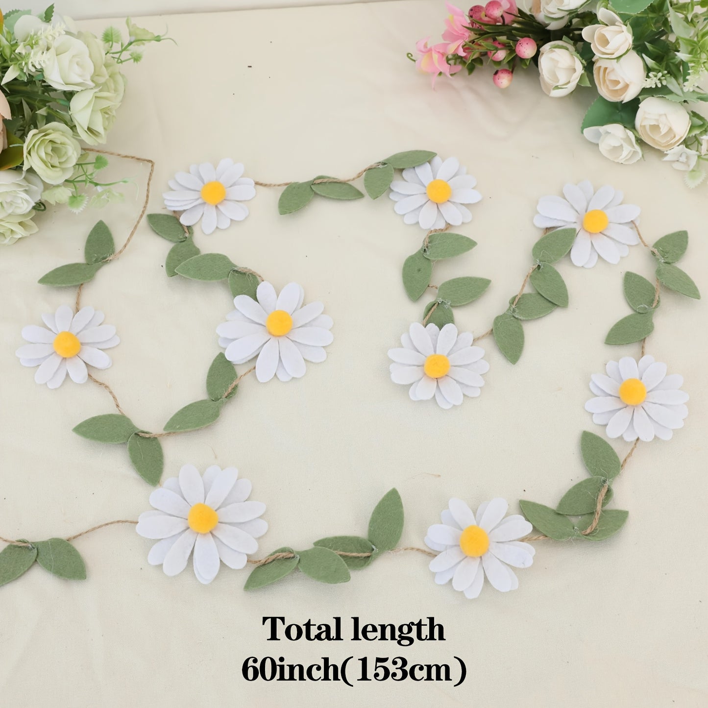 Handcrafted Bohemian Flower Garland - Pastel Pink, White, Orange, Purple Daisy Decor with Green Leaves on Twine - Ideal for Spring Events, Weddings, Birthdays, Youngsters Showers - Versatile Fabric Photo Backdrop & Bedroom De