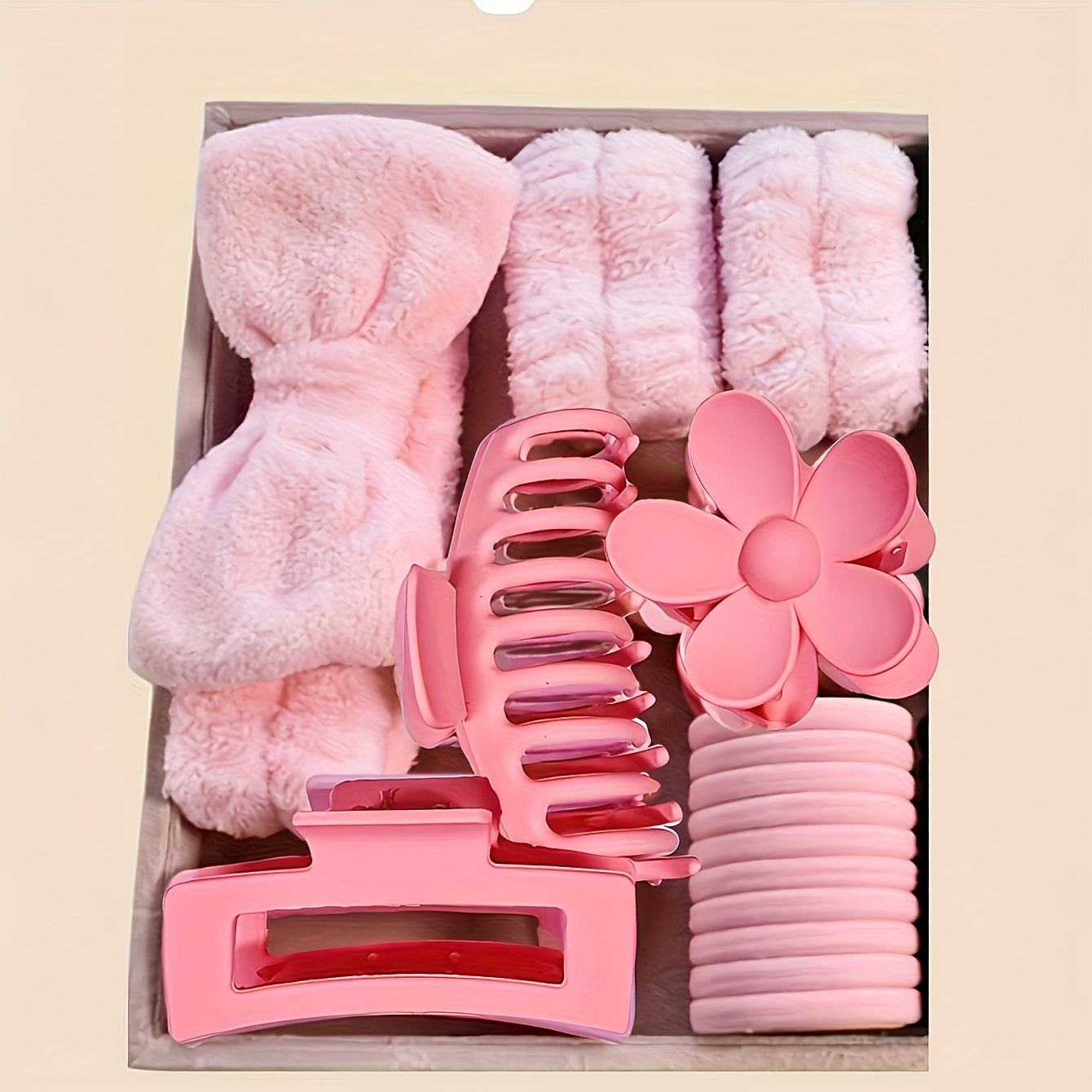 16pcs of bow-shaped coral fleece face masks, hair bands, wristbands and Women's plush hair bands, flower hair clips accessories