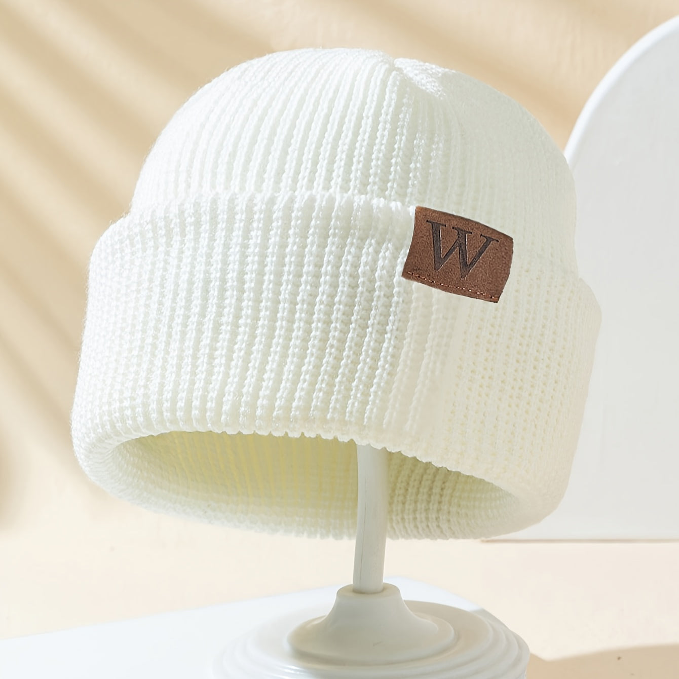 Letter W Patch Knitted Beanie Casual Fashion Knitted Hat