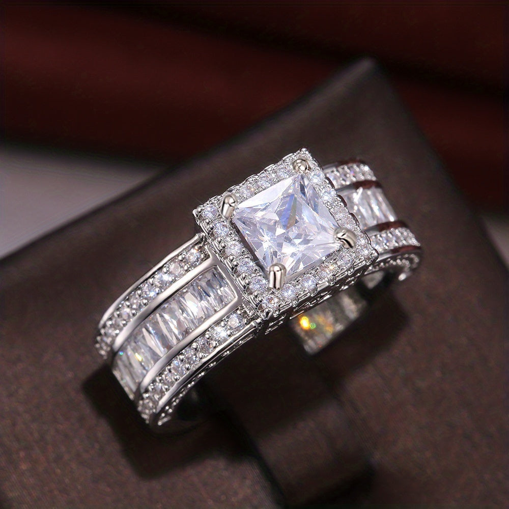 Elegant Square Cut Zirconia Engagement Ring with Sparkling Cubic Zirconia - Versatile for Men & Women, Ideal for Valentine'S Day, Eternity, and Wedding Jewelry, Eternity Ring|Luxurious Setting, Zirconia Ring