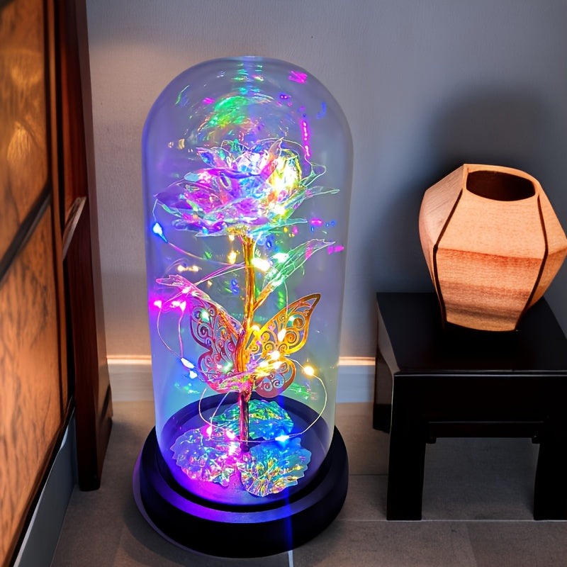 1pc Exquisite Hollow Butterfly LED Rose Cover - Illuminated, Decorative, and Romantic Gift for Valentines Day, Mothers Day, Wedding, Back-to-School, Holiday, Party, Mom, and Scene Layout Occasions