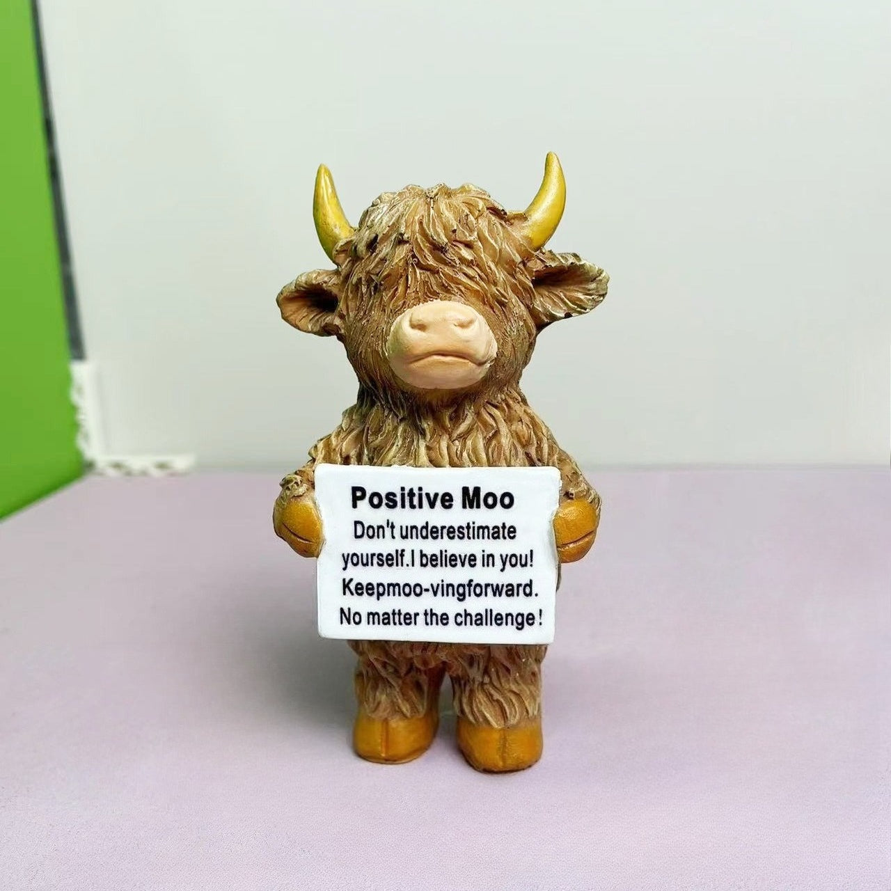 1pc Positive Highland Cow Resin Statue | Home Decor for Living Room, Bedroom, Office, Bookshelf, Tabletop Decor, Motivational Gift for Women, Moms, Friends, Students, Art Deco Style, Resin Material