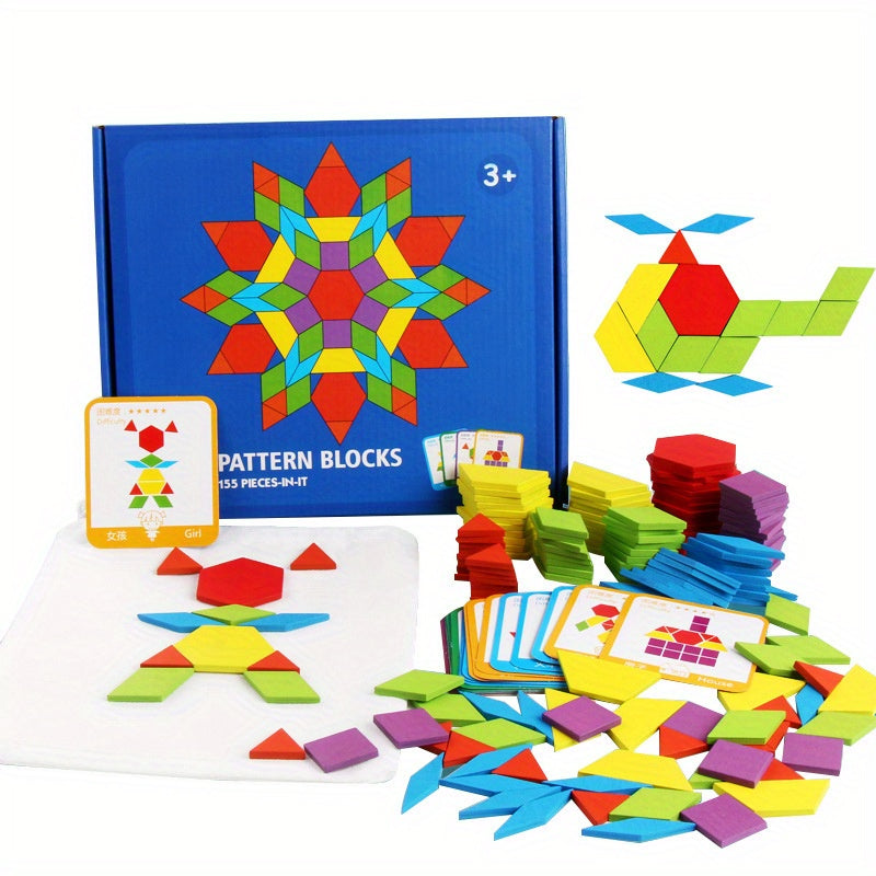 155-Piece Large-Scale Wooden Geometric Tangram Puzzle Board Toy Set - Develops Problem-Solving Skills, Enhances Spatial Awareness, and Fosters Creative Thinking - Perfect for Early Childhood Education and Home Learning