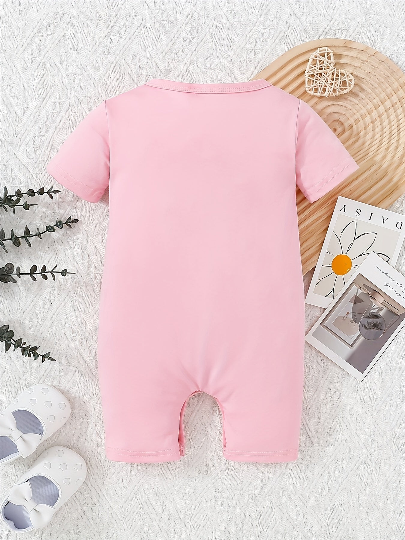 Baby Boys And Girls Casual "I Love My Mom & Dad" Printed Short Sleeve Romper, Cute Comfy Outdoor Jumpsuit Clothes