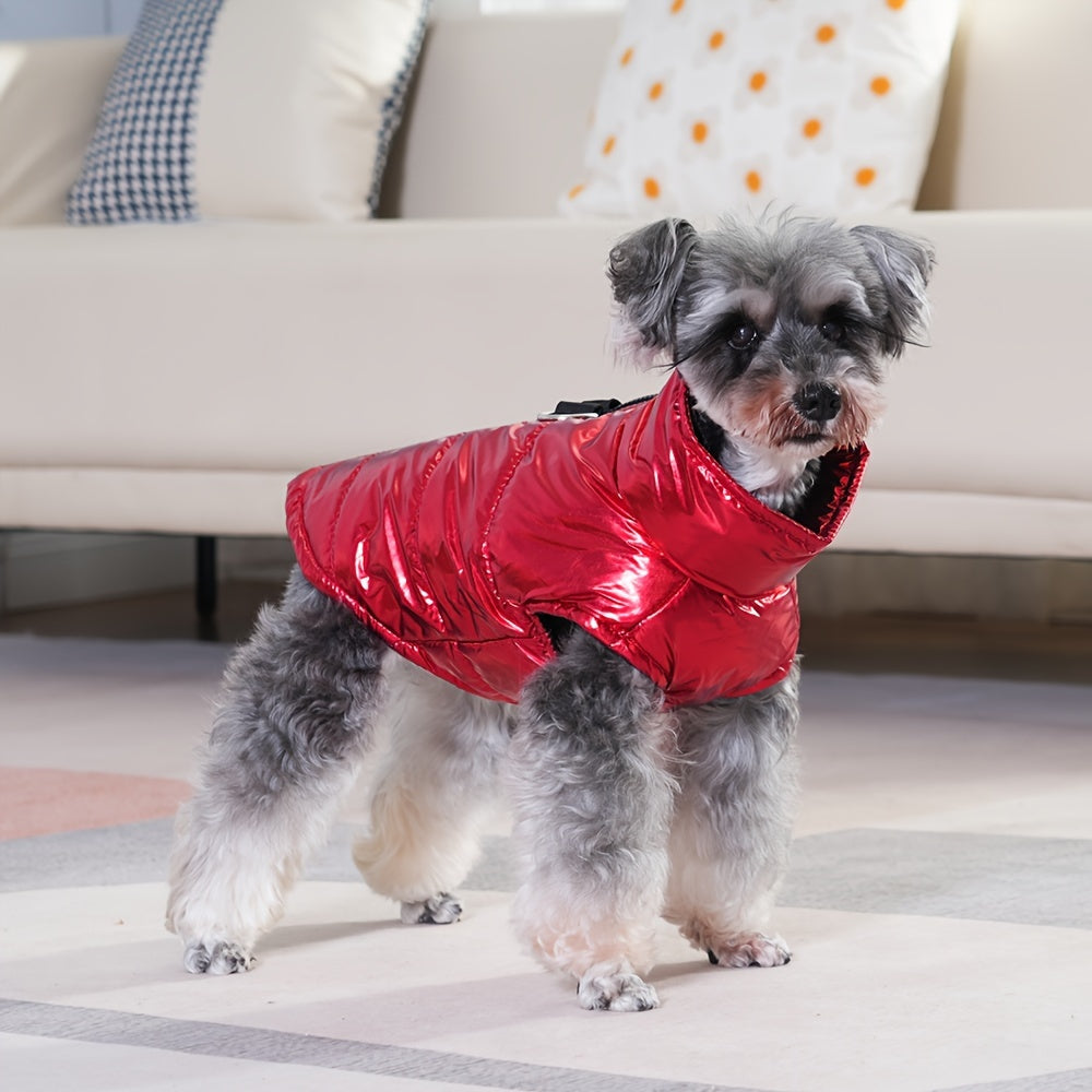 Reflective Waterproof Dog Jacket, Zippered Pet Coat with Belt Loops, 100% Polyester Woven Snow Suit for Small, Mini & Toy Breeds, Random Color