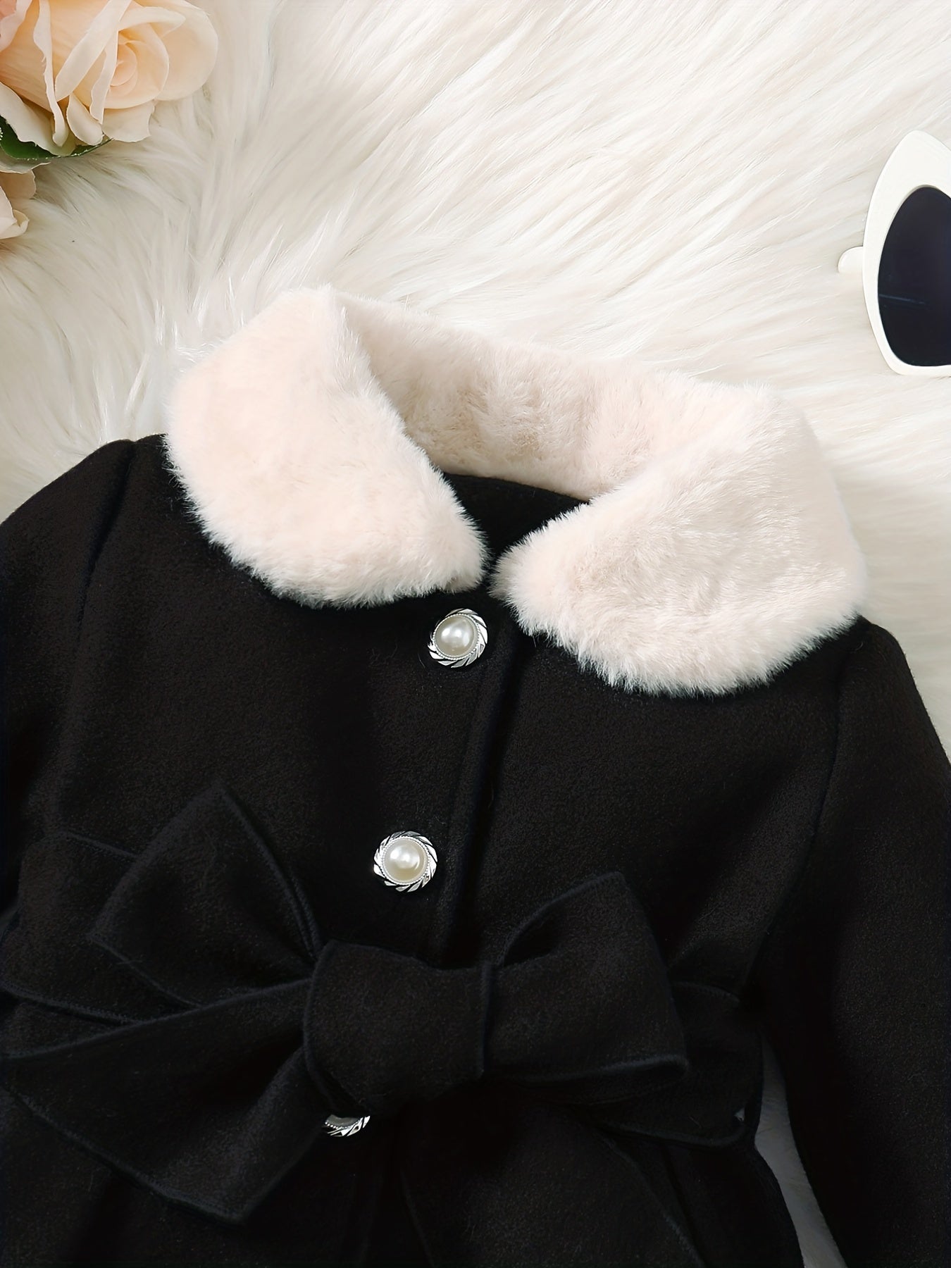 Fashionable And Versatile Coat for Baby Girls in Autumn And Winter, a Perfect Mother'S Day Gift. Adorable Plush Coat with a Bow And Collar, Designed for a Sweet Princess Look. Soft And Comfortable Outerwear to Keep Baby Warm