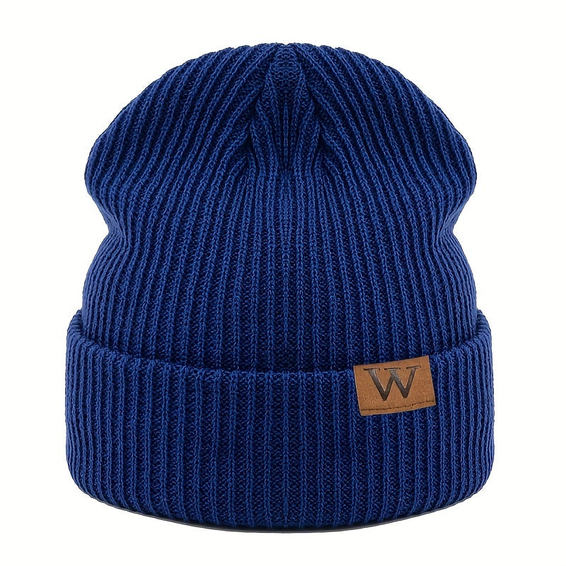 Letter W Patch Knitted Beanie Casual Fashion Knitted Hat