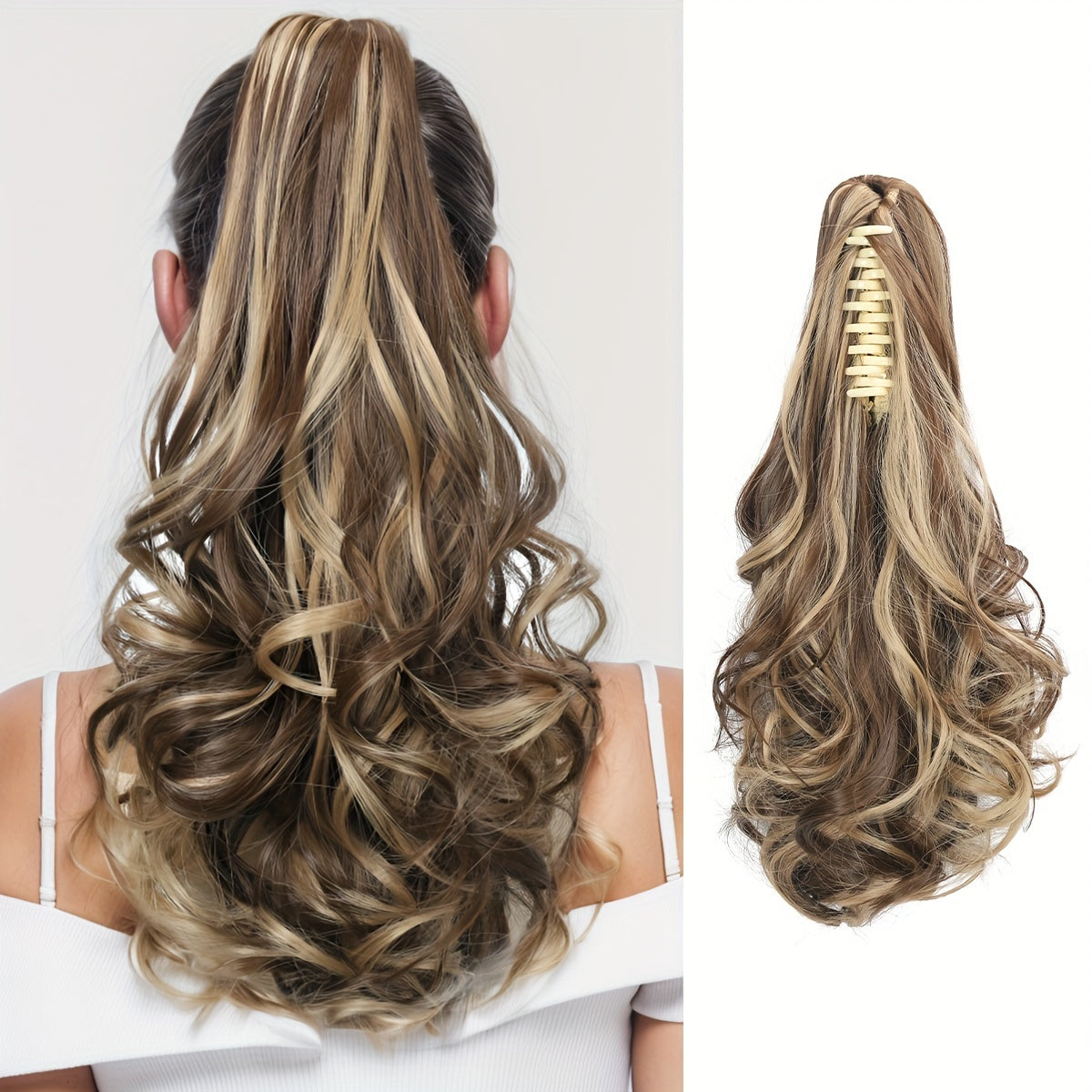 14-Inch Claw Clip Ponytail in Various Colors, Extended Pear Flower Curls, Multi-Layered Long Wavy Ponytail, Synthetic Hair Extensions Suitable for Women to Wear During New Year Role-Playing.