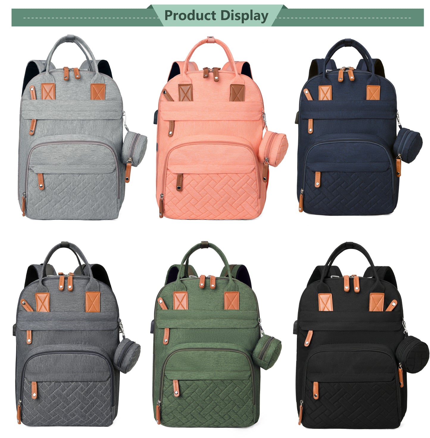 Lamroro Diaper Bag Backpack | Multifunction Travel Back Pack with Stroller Straps & Pacifier Case, Unisex and Stylish, Polyester, Zipper Closure, Utility Pocket, Mixed Color, Ideal for Registry and Shower Gifts