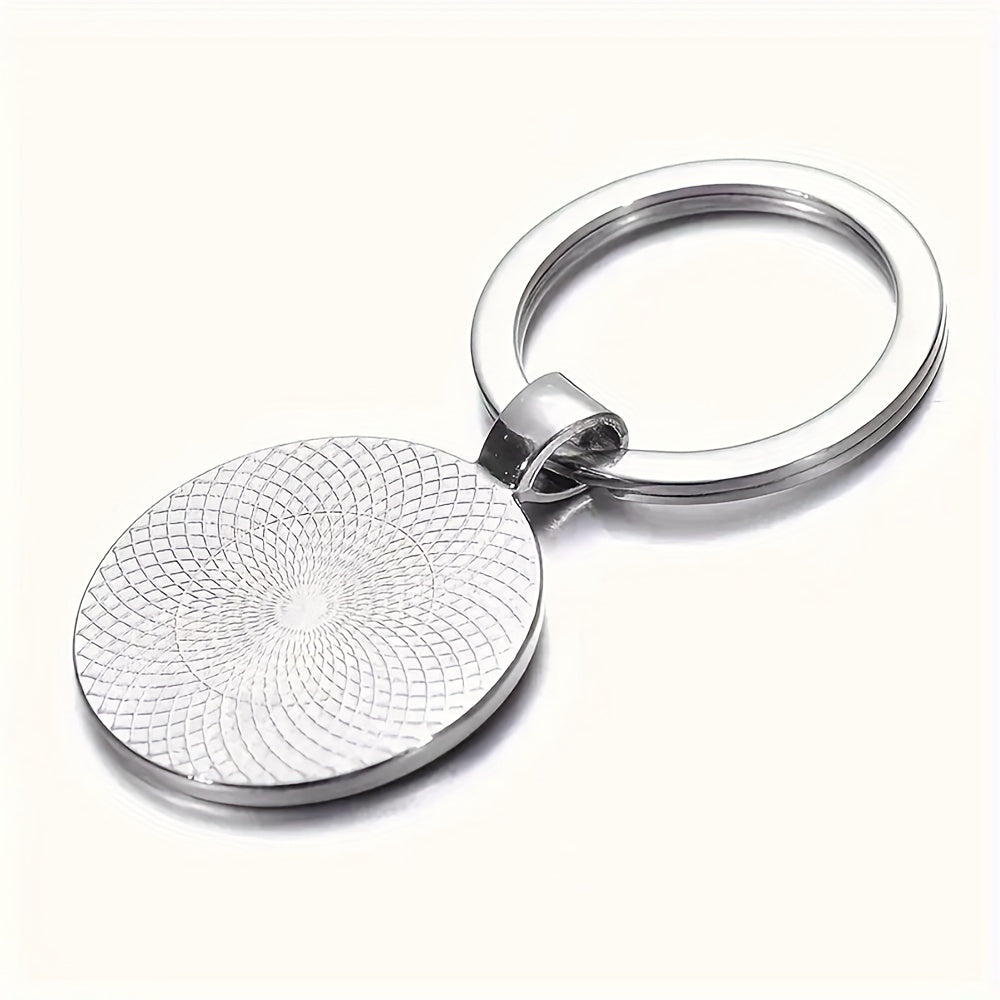 1pc Elegant Floral Alphabet Glass Keychain, Round Character-Themed Alloy Keyring, Romantic Collegiate Style Accessory, Ideal for Birthday, Anniversary, Graduation, Bridal Shower Gifts, and Festive Occasions - Christmas, Hallo