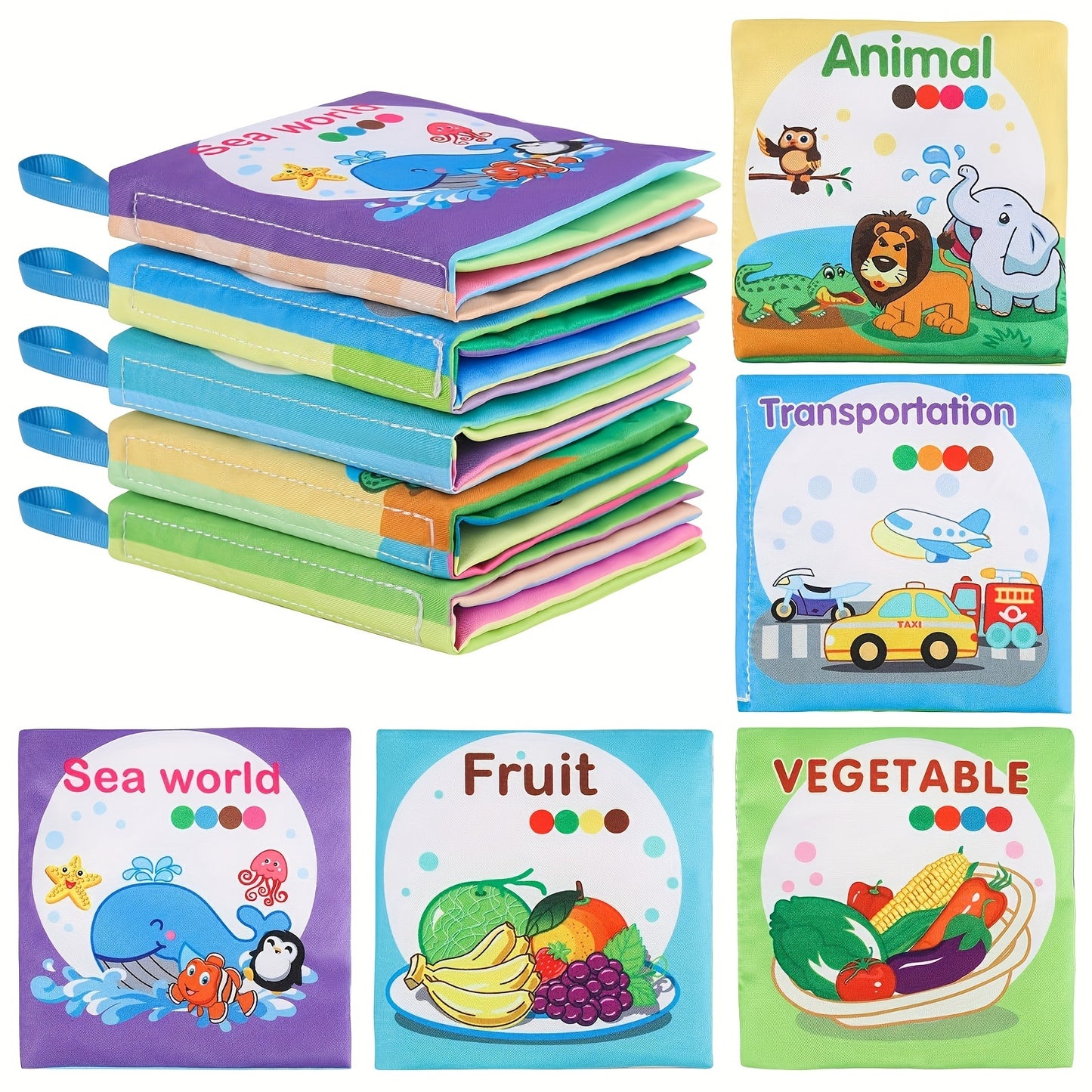 8 & 5 & 3 Soft Cloth Baby Book Sets Cognitive Cloth Books Fruit Animal Educational Toys, Early Education Cloth Books Are Tear-Resistant And Washable Cloth Books with Vivid Fruit, Animal And Ocean Themes Promote Early Learning