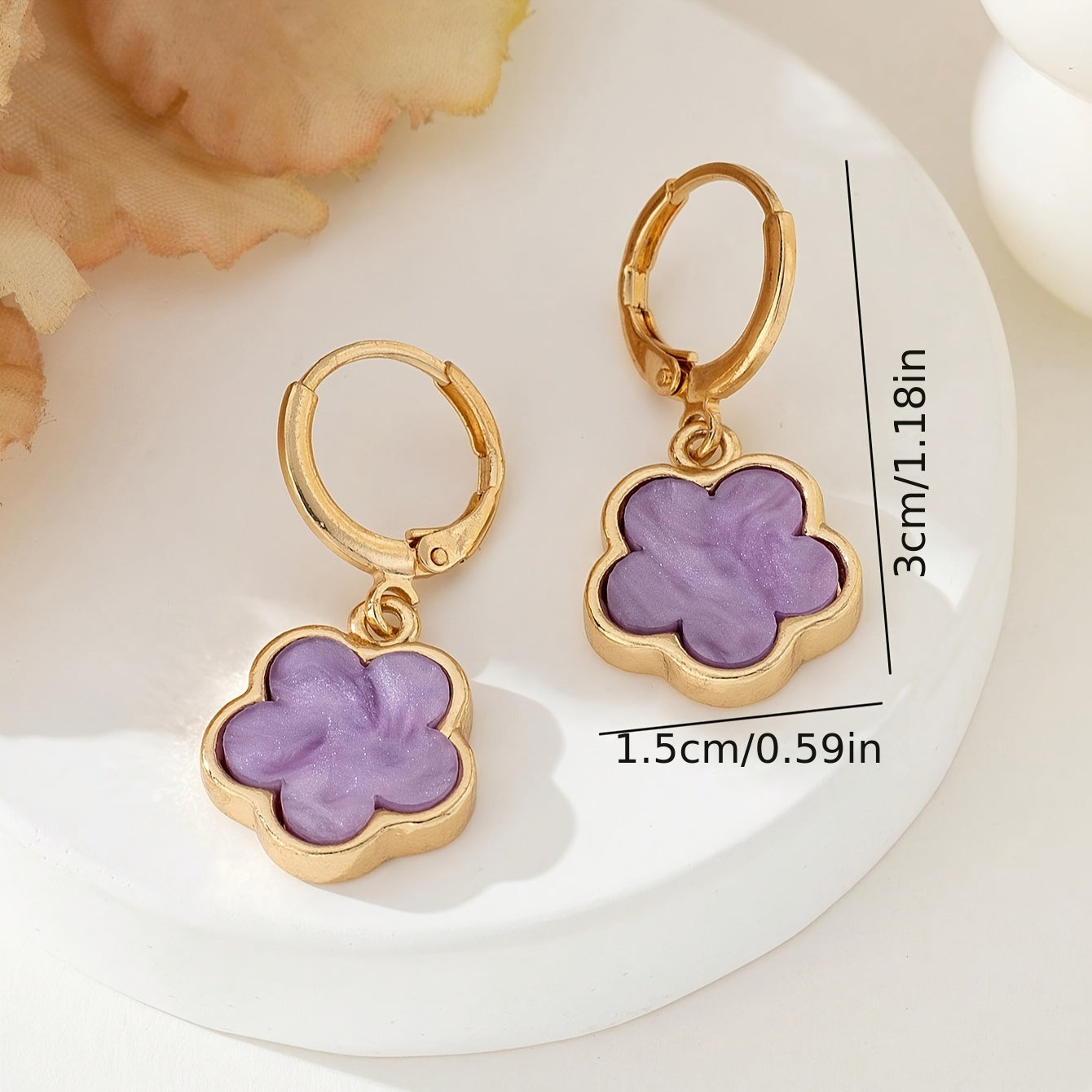 Colorful Lucky Flower Design Dangle Earrings Elegant Simple Style Alloy Jewelry Female Earrings