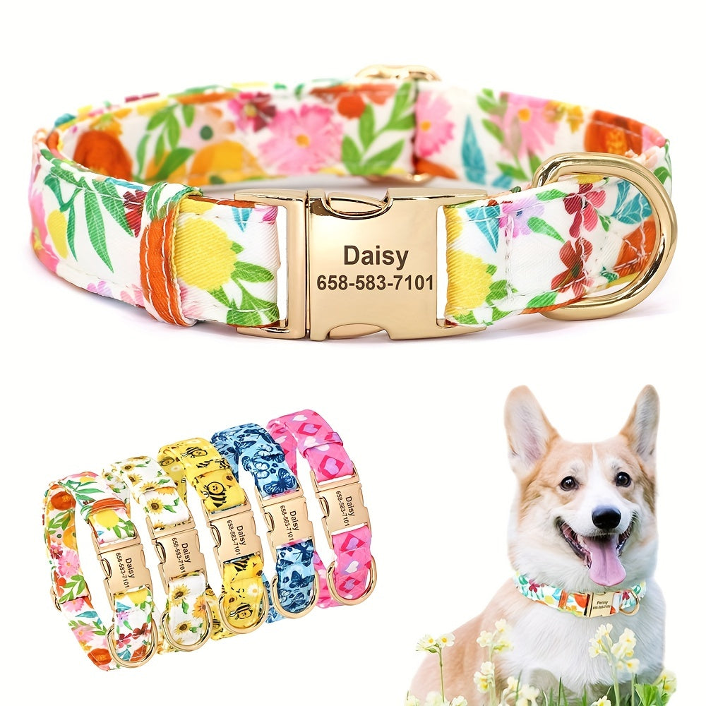 Adorable Personalized Dog Collar - Vibrant Flower & Bee Design - Custom Printed for Small & Large Pups, Durable and Adjustable, Perfect Stylish Accessory with a Personal Touch