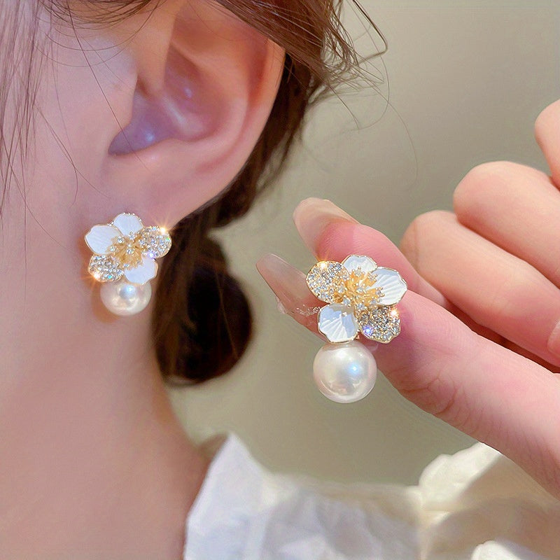 1 Pair Flower Pendant Drip Oil Earrings