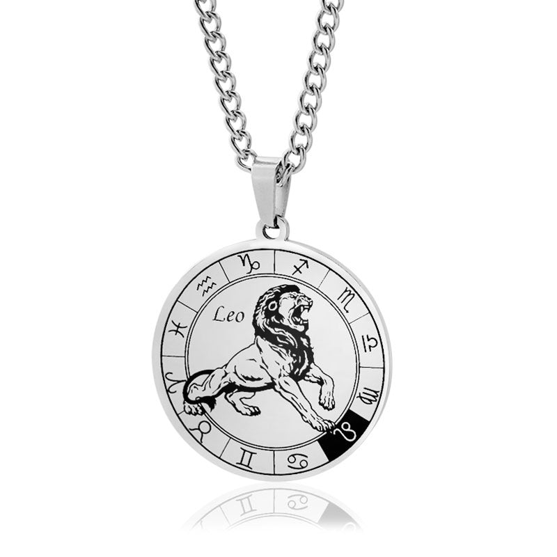 Stainless Steel Star Zodiac Necklace 12 Constellation Coin Pendant Necklace For Men Jewelry Gift For Birthday Anniversary